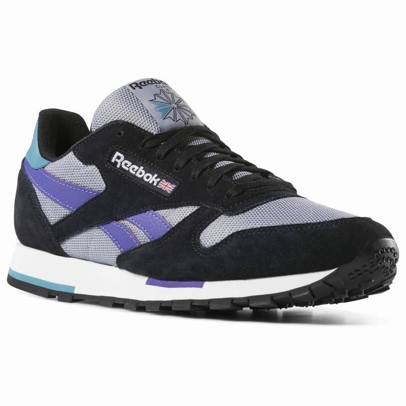 Tenisi Reebok Classic Leather Barbati Negrii/Gri/Violet Romania QJ8741HE